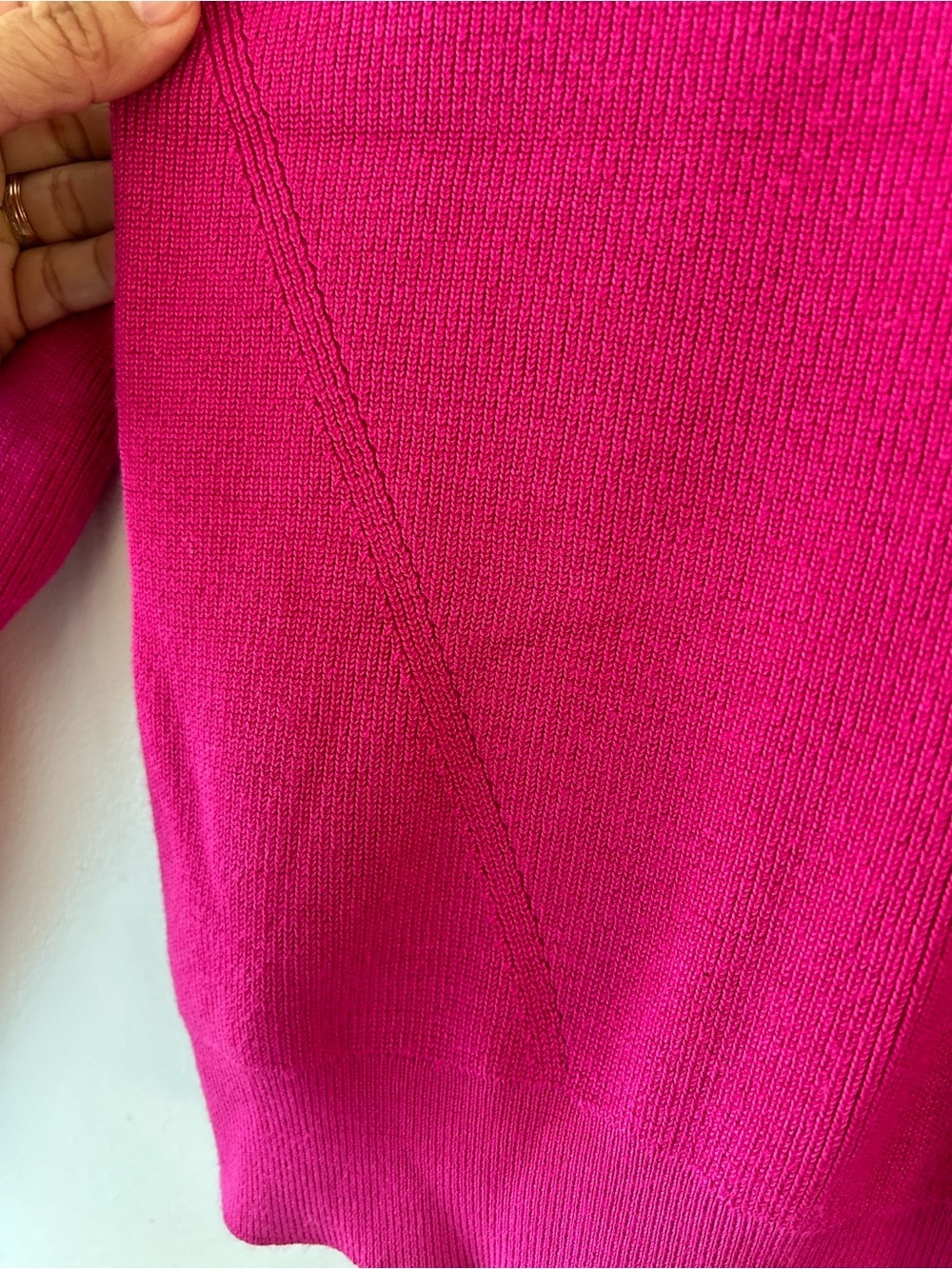 DKNY Women's V-Neck Sweater in Bright Fuchsia Pink - Picture 5 of 9